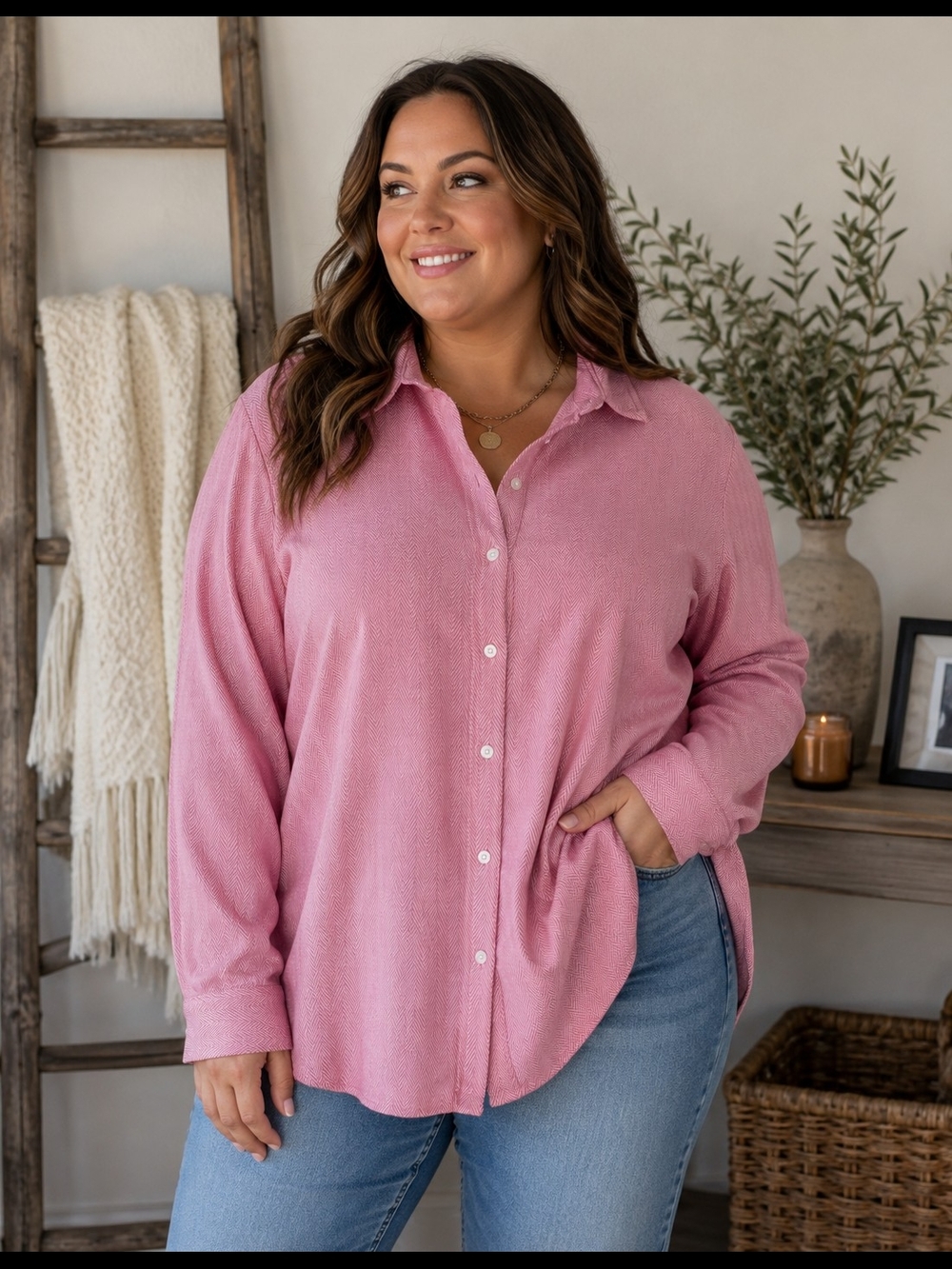 Lands' End Rose Pink Button-Down Shirt